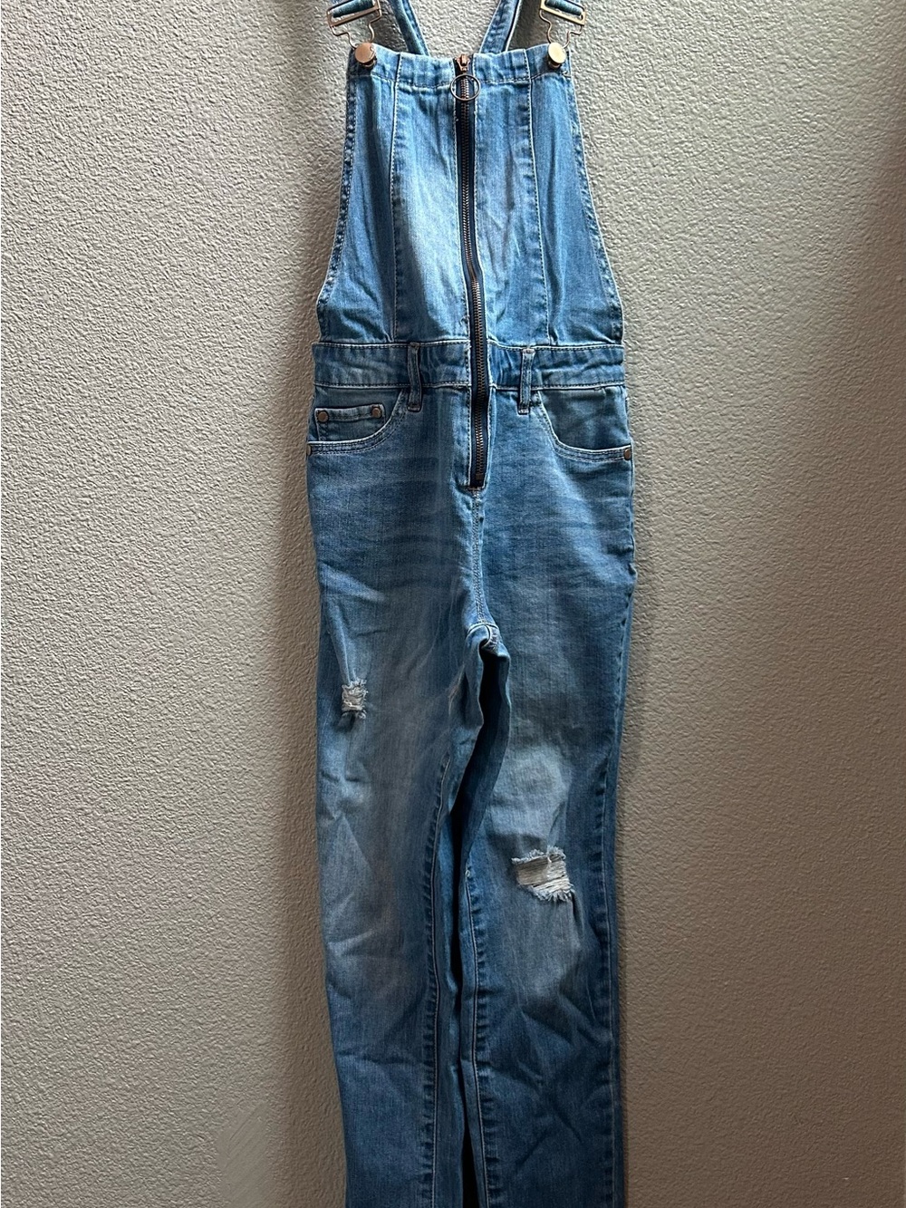 Light Blue Men's Denim Overalls with Front Zip